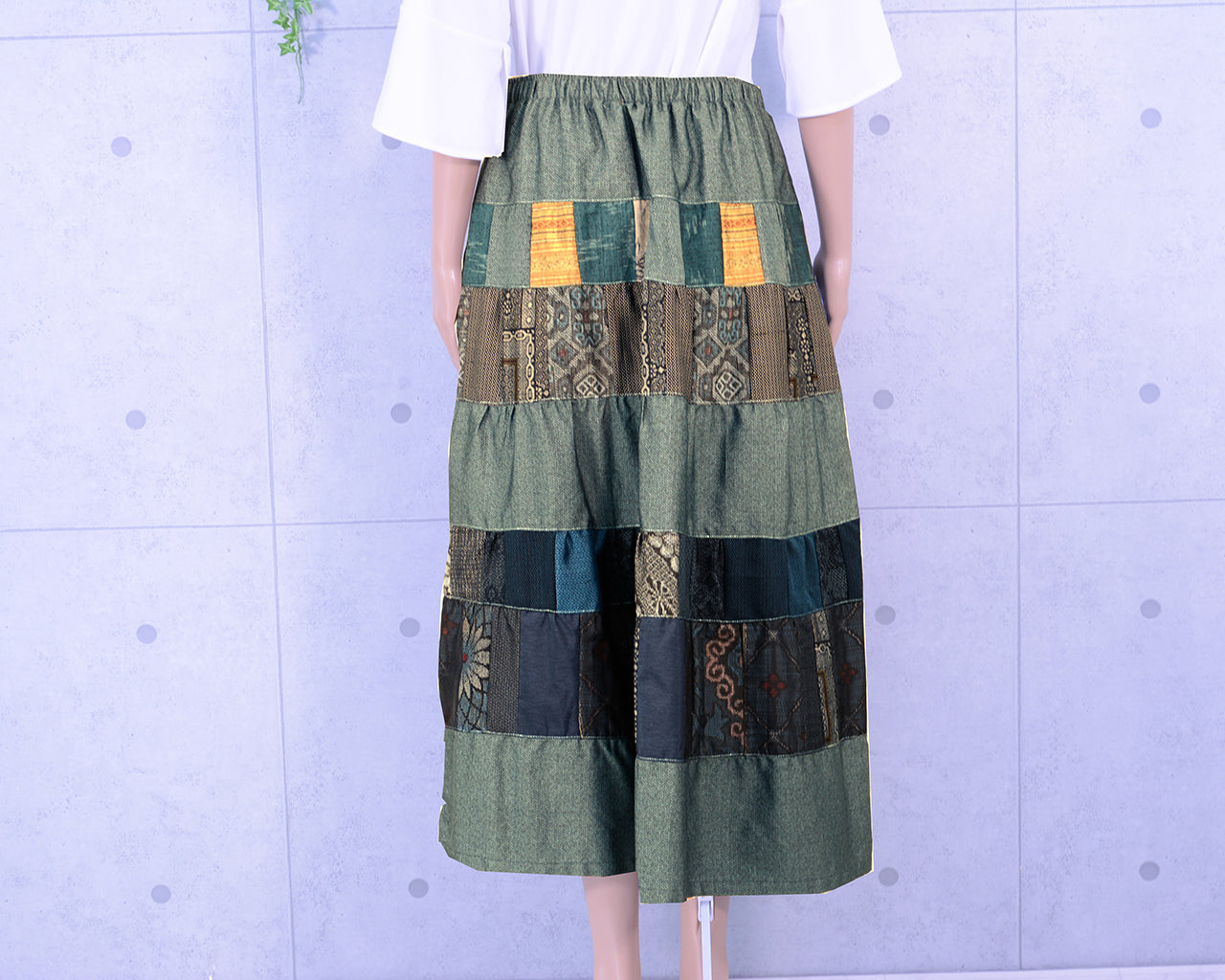 ティアードスカート 大島紬 ギャザー パッチワーク