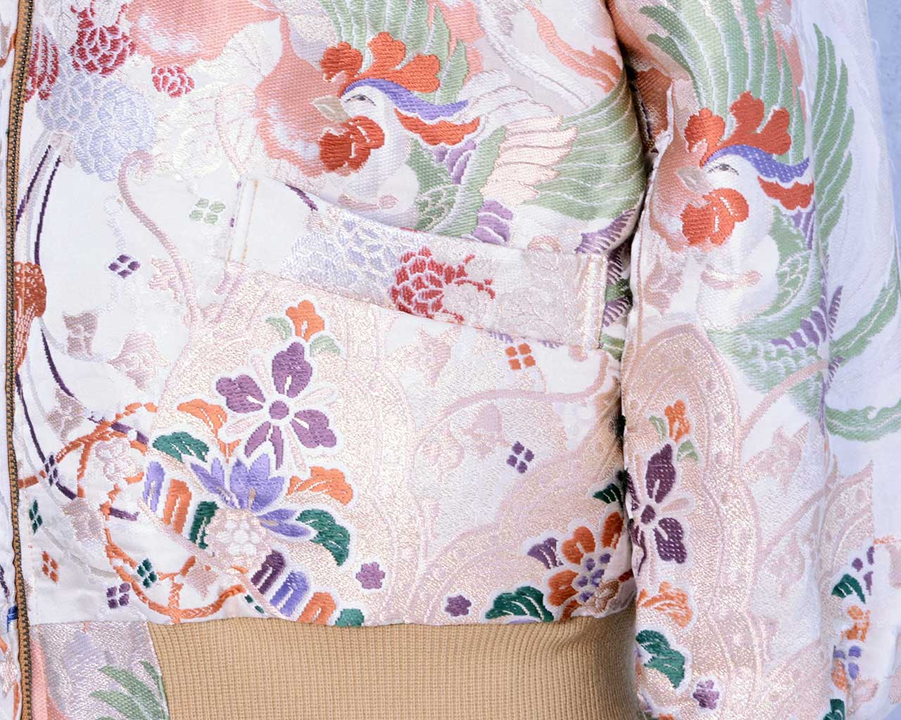 Kimono remake blouson with colorful gold thread