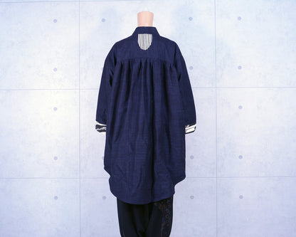 Japanese Vintage Kimono Remake 8-Point Coat, Made from Men's Haori and Cotton Flag Fabric