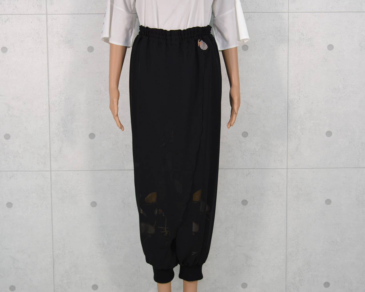 Japanese Vintage Kimono Remake Wide Pants, Made from Pure Silk Kurotomesode, Pine Tree and Crane Pattern