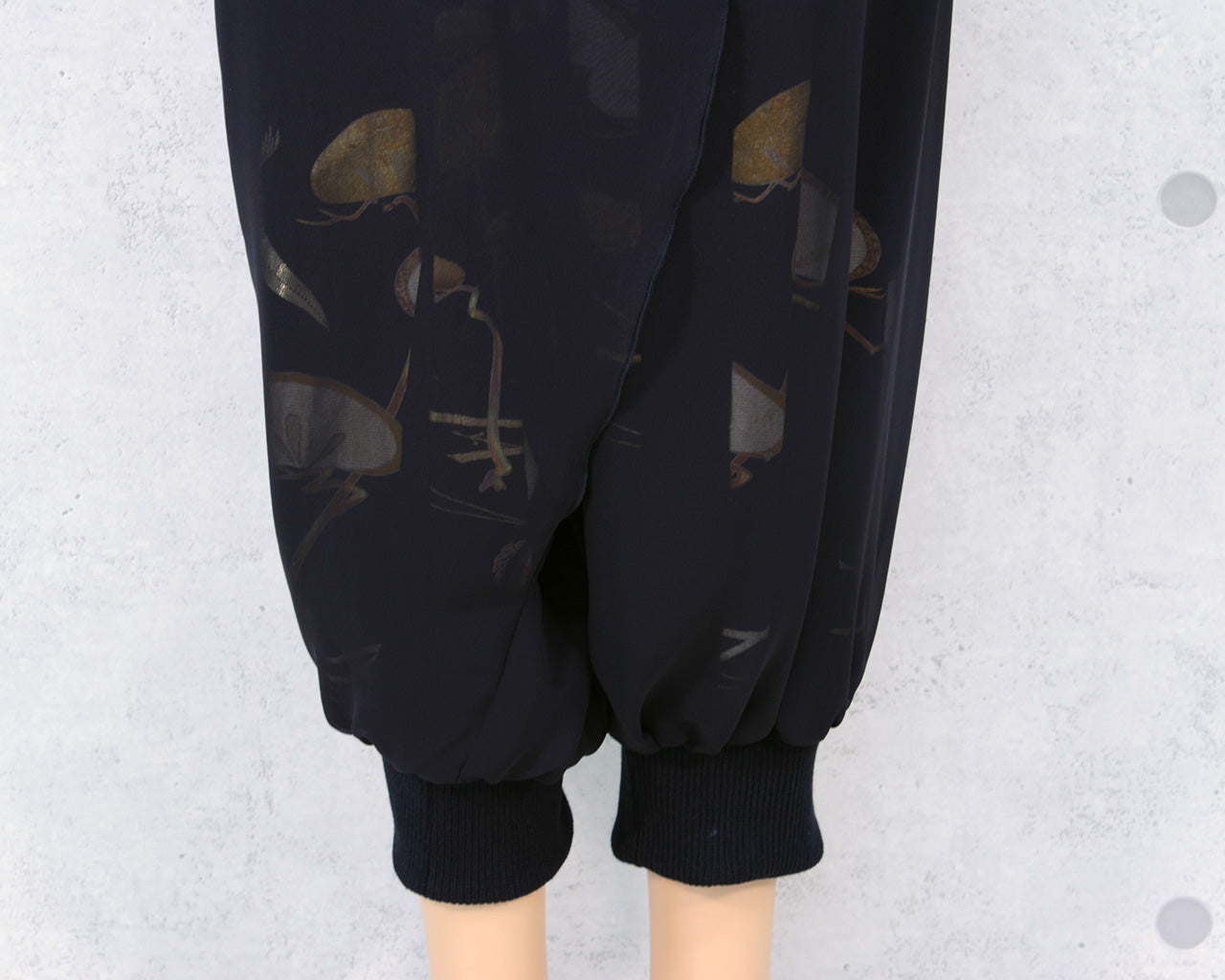 Japanese Vintage Kimono Remake Wide Pants, Made from Pure Silk Kurotomesode, Pine Tree and Crane Pattern