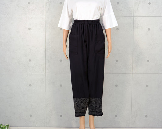 Japanese Vintage Kimono Remake Wide Pants, Made from Shibori Heko-obi(Kimono Obi Belt), Polyester