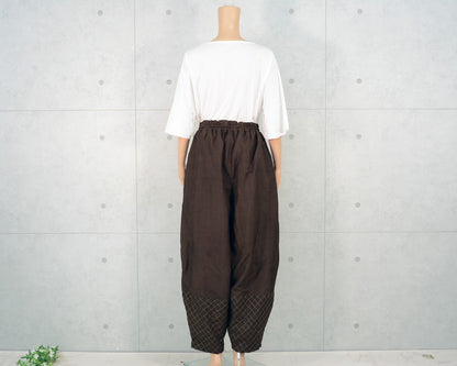 Japanese Vintage Kimono Remake Wide Pants, Made from Men's Oshima Tsumugi