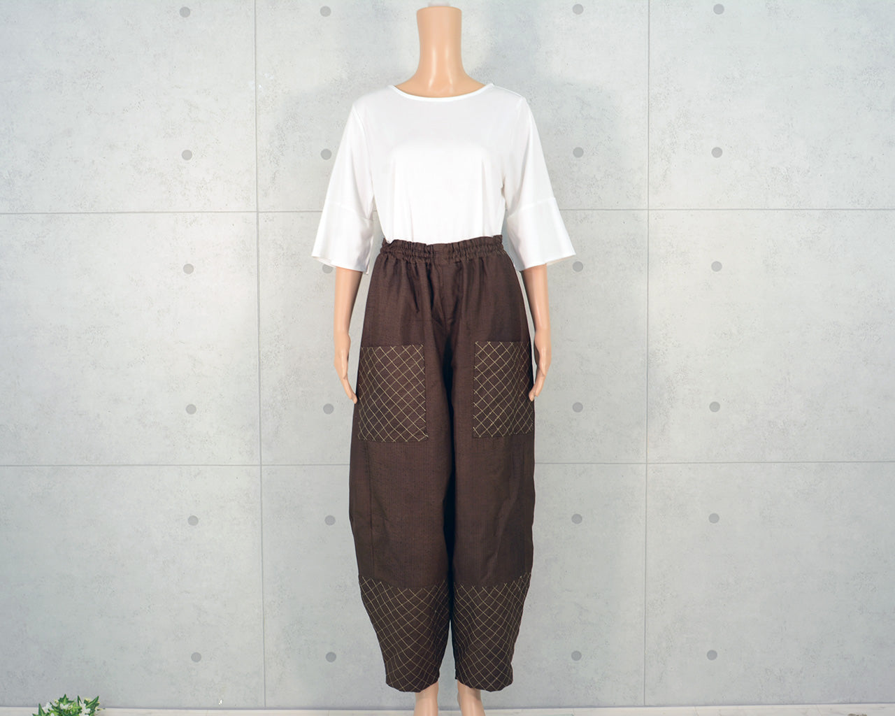 Japanese Vintage Kimono Remake Wide Pants, Made from Men's Oshima Tsumugi