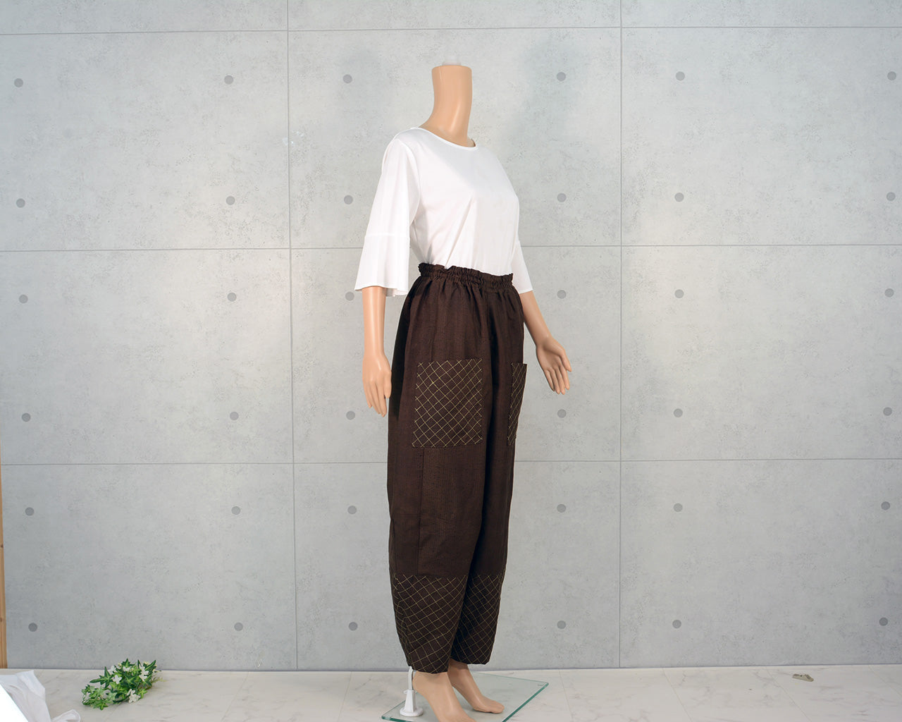 Japanese Vintage Kimono Remake Wide Pants, Made from Men's Oshima Tsumugi