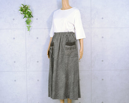 Japanese Vintage Kimono Remake Long Skirt, Total Pattern, Shibori Fabric