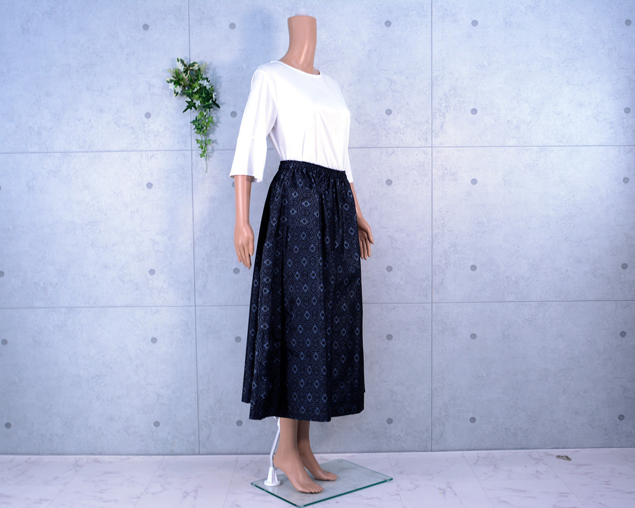 Japanese Vintage Kimono Remake Gathered Skirt, Tiered, Oshima Tsumugi, Glossy