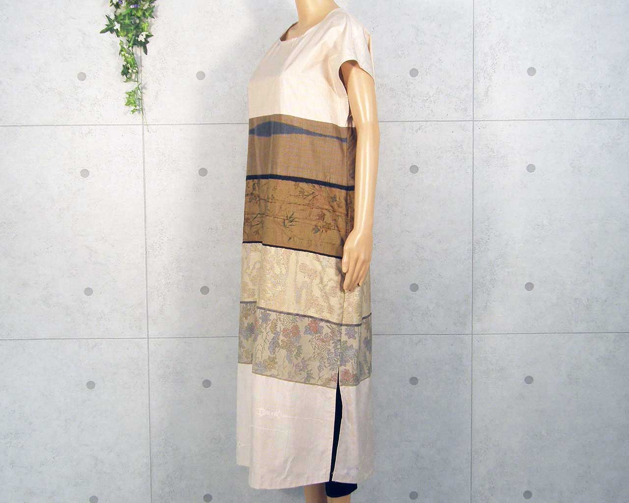 Japanese Vintage Kimono Remake Dress Oshima tsumugi Silk French 
