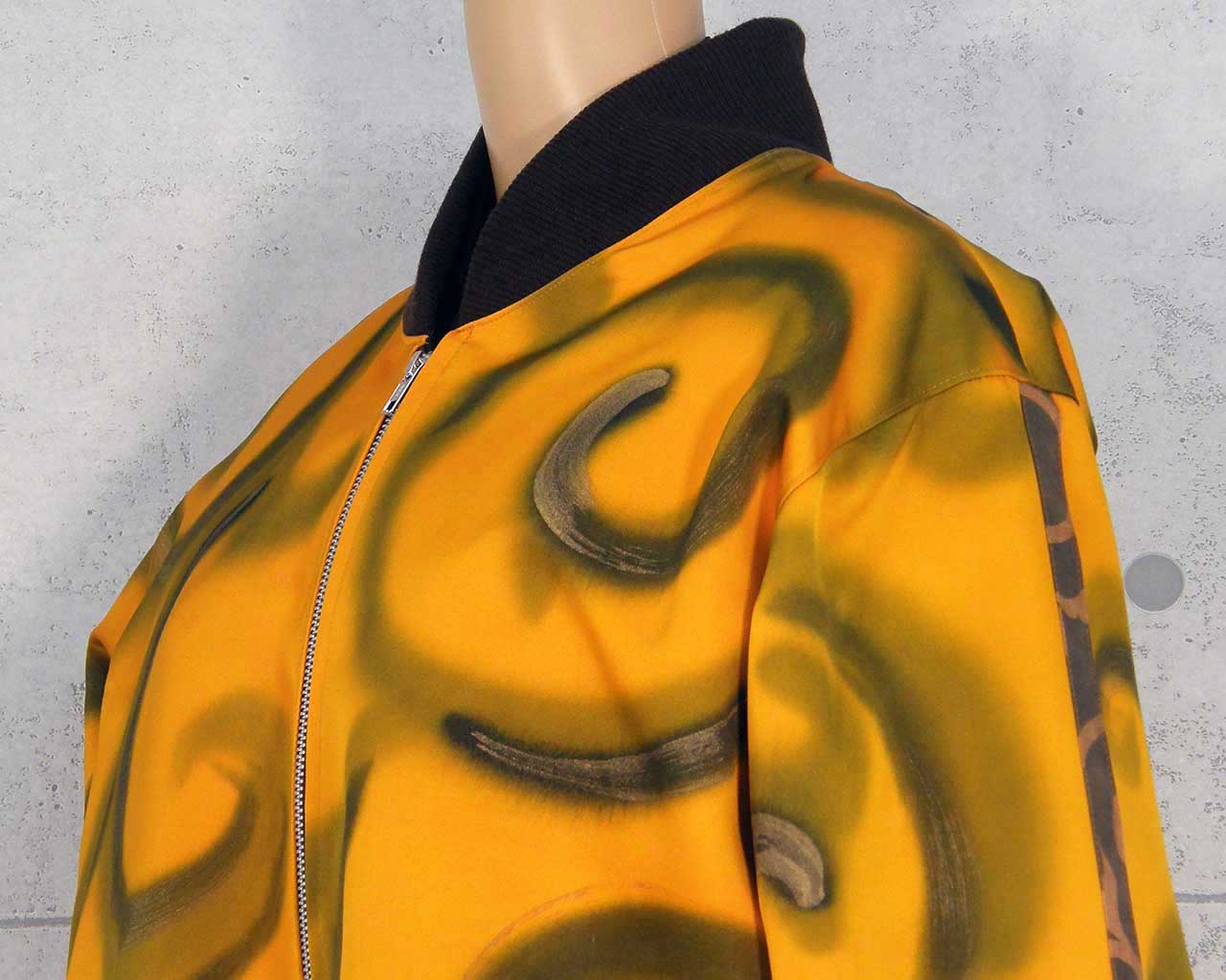 Kimono remake blouson with arabesque pattern