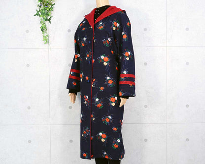 Oshima Tsumugi Coat with Flower Pattern