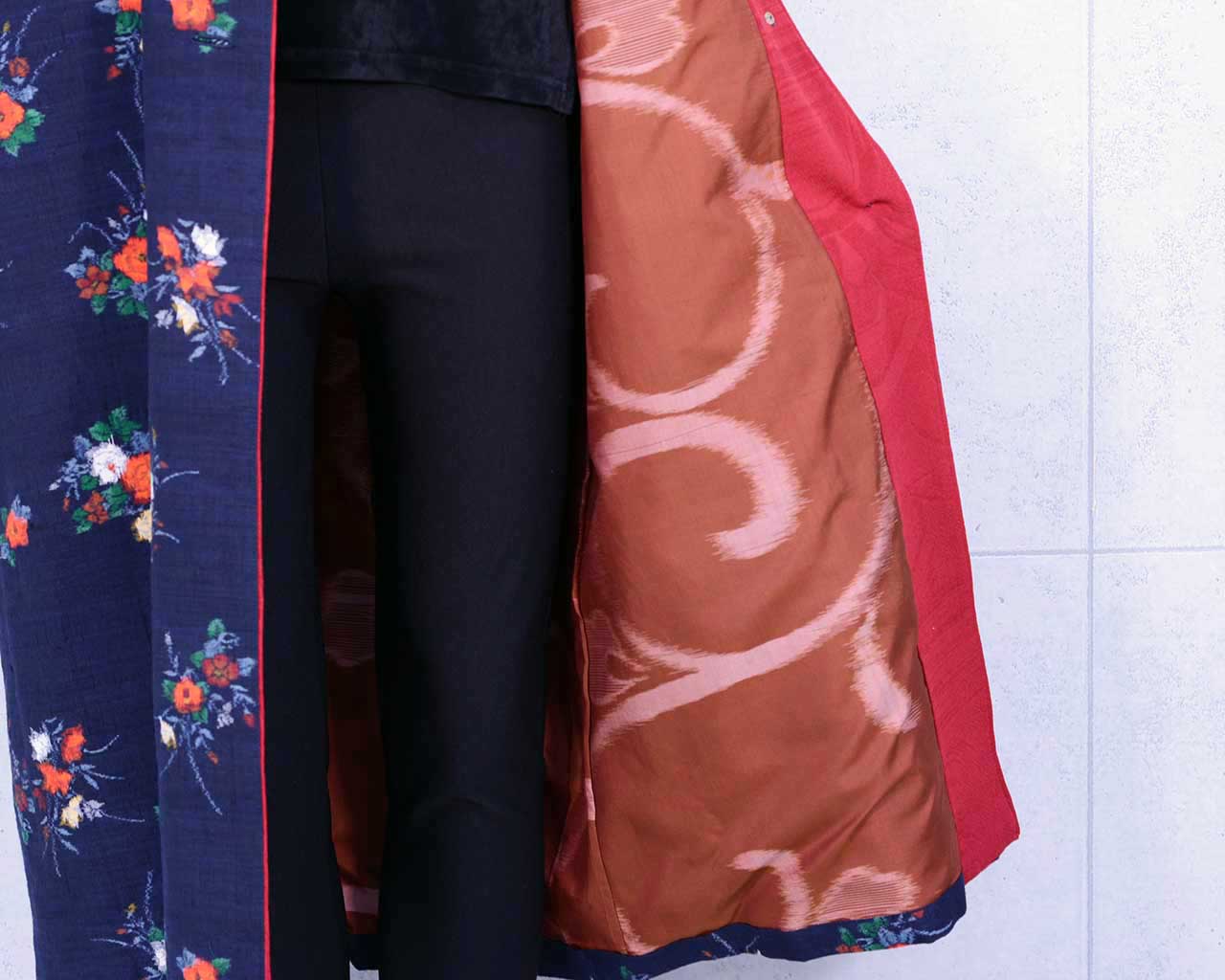 Oshima Tsumugi Coat with Flower Pattern