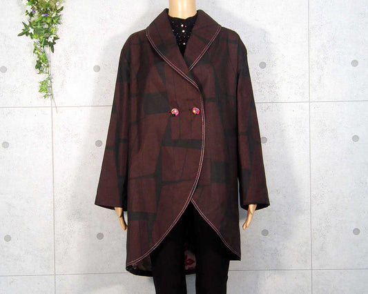 Mud Oshima tsumugi loofah collar coat