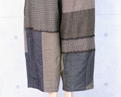Patchwork pants of several kinds of pongee