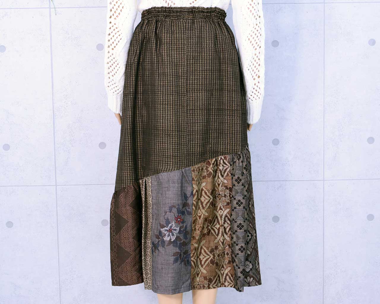 Mud Oshima Tsumugi Kimono Remake Skirt