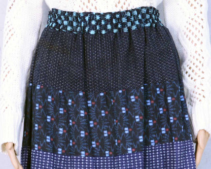 Kurume Kasuri indigo-dyed tiered skirt